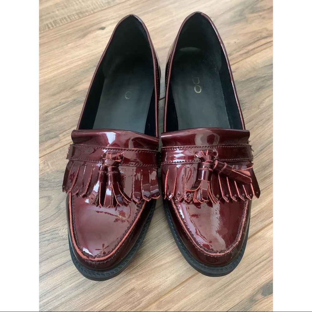 Aldo Maroon Tassle Front Patent Leather Loafer Shoes